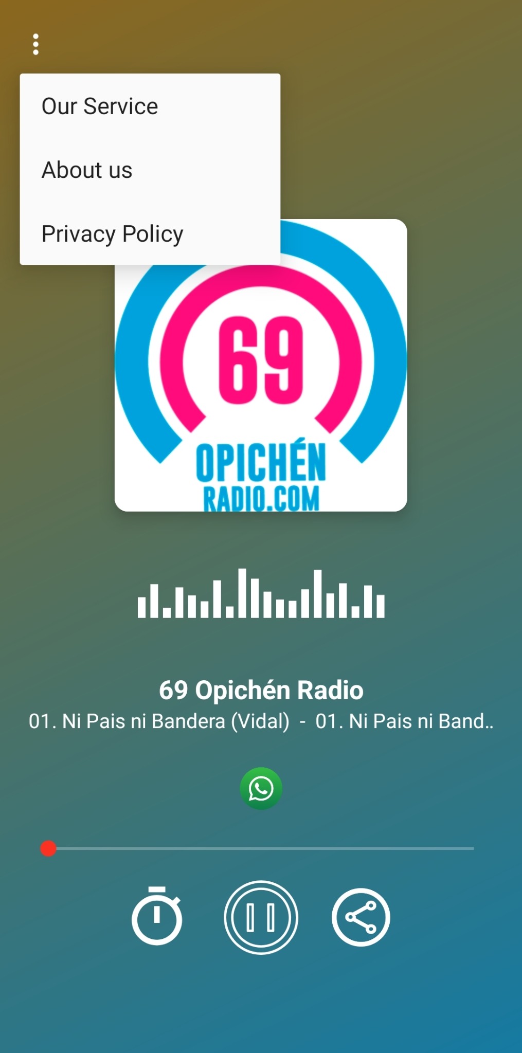 Menú de la aplicación 69 Opichén Radio